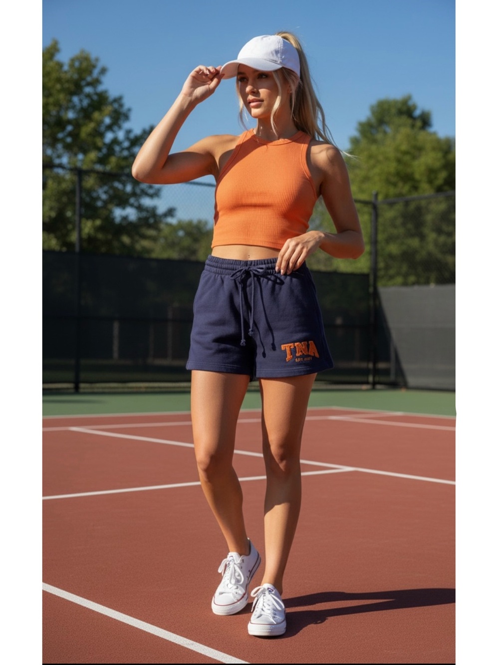 Aritzia TNA Sweatfleece Cozy Boyfriend Fit Shorts in Navy Orange Medium